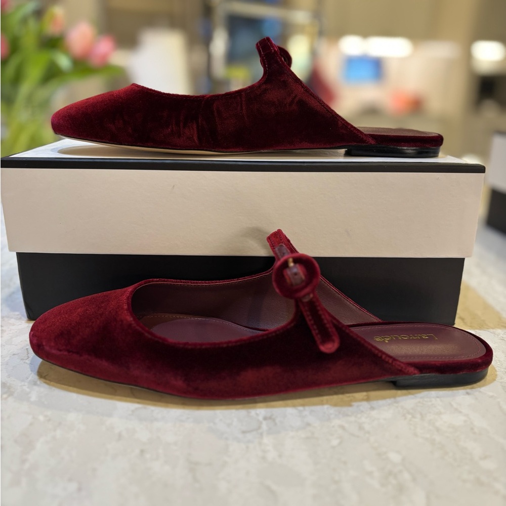 Larroudé Blair Mule Ballet Flat In Wine Velvet - Picture 3 of 11